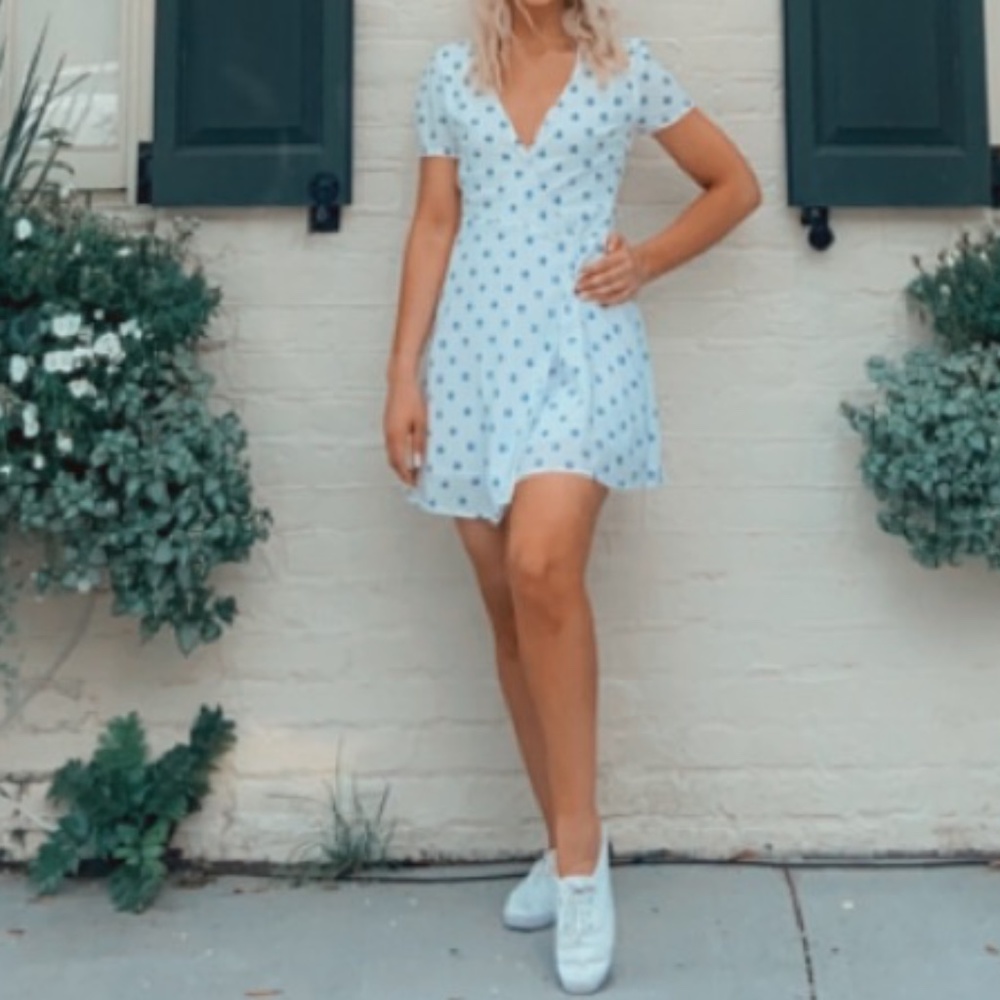 Gili Mini Wrap Dress in Blue Polka Dot
